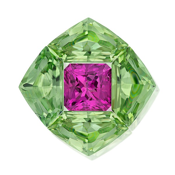 Best of Single Entries Cutting Edge and Innovative Faceting Stephen Avery peridot and pink sapphire suite