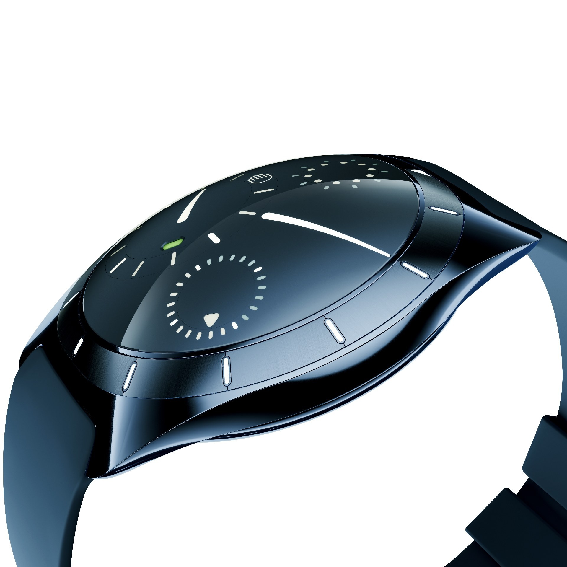 Polished Grade 5 titanium case of the Ressence TYPE 10 DN showing double-domed sapphire crystal and lugless strap integration