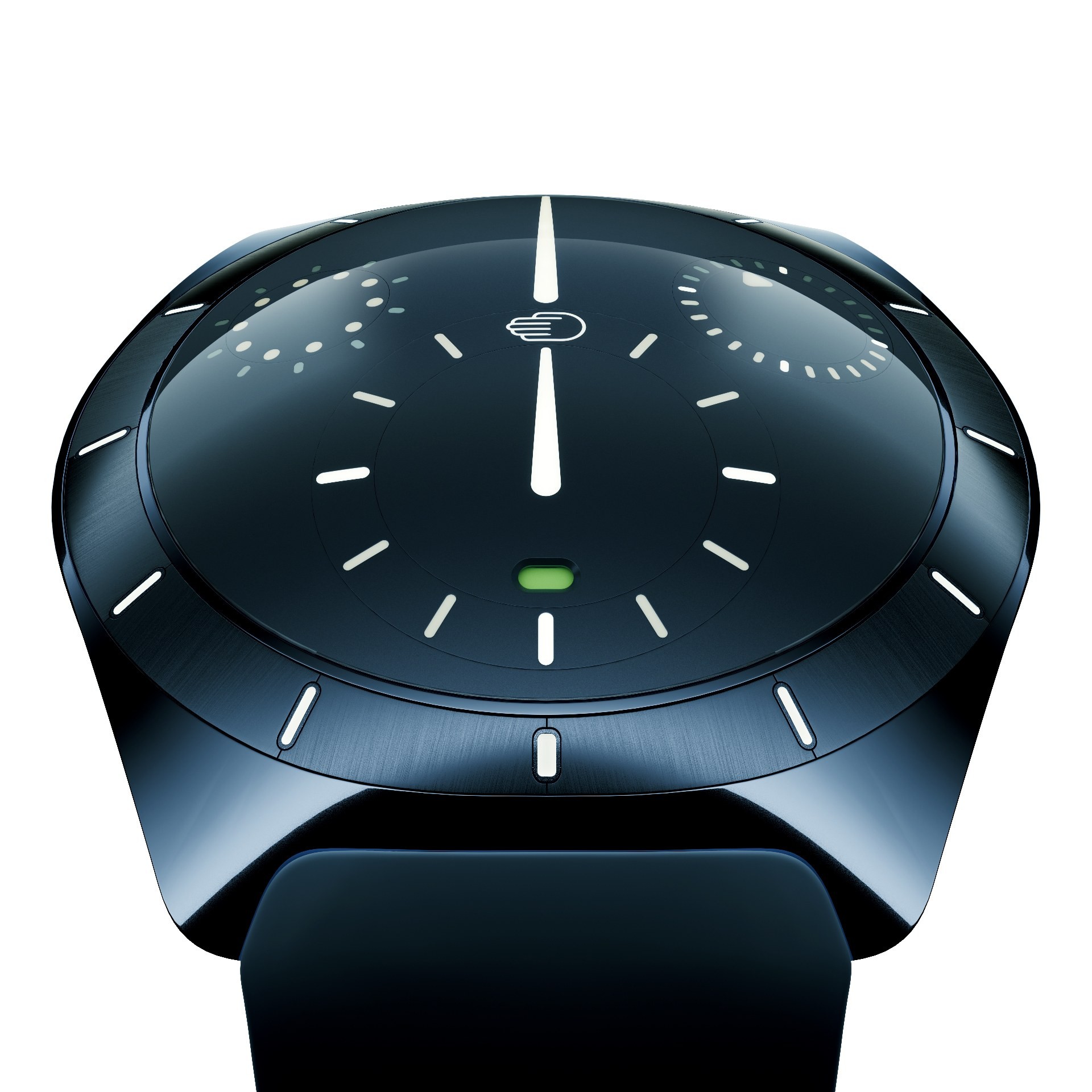 Front quarter profile of the Ressence TYPE 10 DN illustrating the oil-filled convex dial curvature